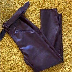 Faux leather belted pants